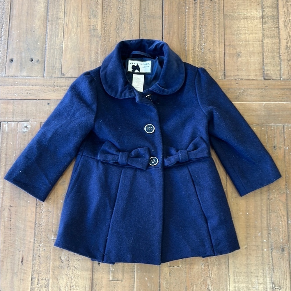 Janie and Jack navy wool bow front pea coat